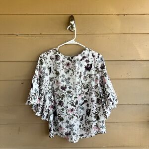 Melrose and Market Floral Print Fringe Keyhole Back Top Size L